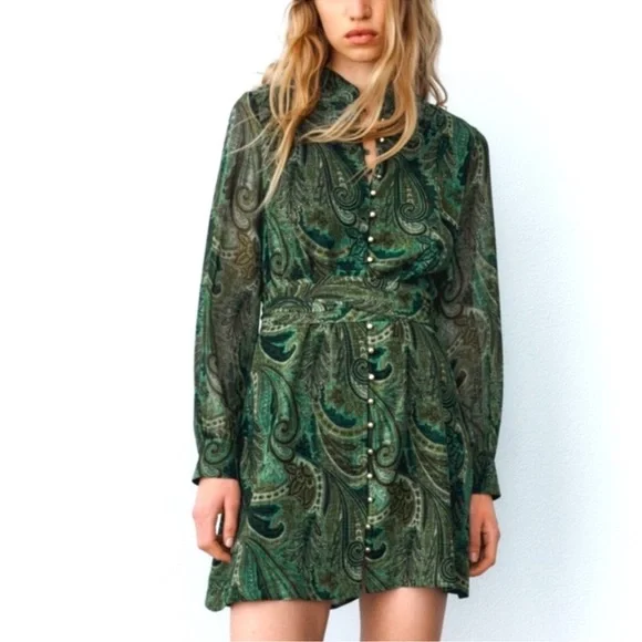 Elegant Green Paisley Dress - Picture 1 of 7